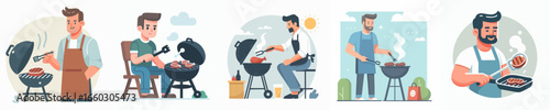 Colorful Flat Illustration of People Having a Barbecue Gathering at Home