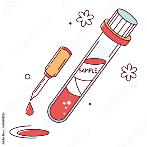 Illustration of a blood sample test tube and dropper