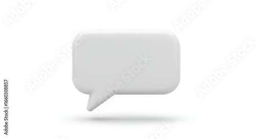 Minimalist 3D rendering of a white speech bubble against a clean white background