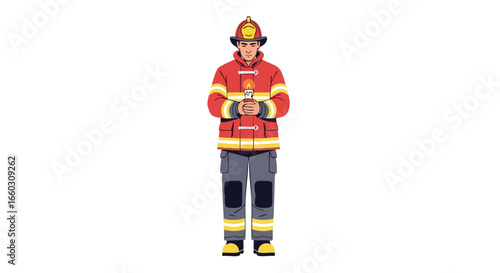 Solemn firefighter in full protective gear holding a lit candle for a memorial vigil.