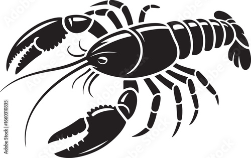 Detailed Lobster Silhouette Vector Illustration of Seafood Crustacean Animal
