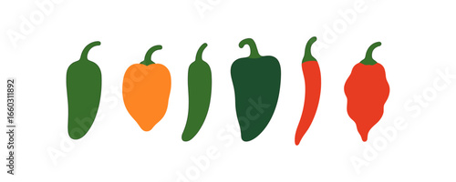 Colorful assortment of peppers in a minimalist flat design