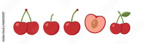 Flat design cherry and peach icons on white background