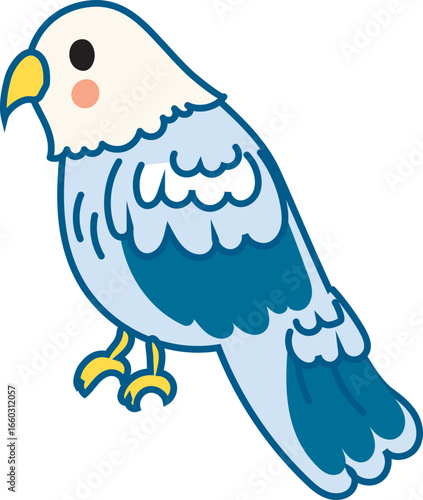 Blue Budgie Parrot Cartoon in Cute Hand-Drawn Doodle Style for Kids, Fun Clipart for Creative Projects and Learning Materials