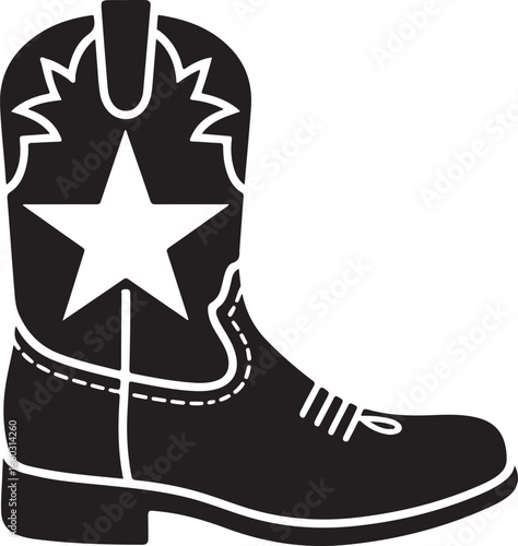 Detailed Cowboy Boot Vector Illustration with Star Design and Stitching Art
