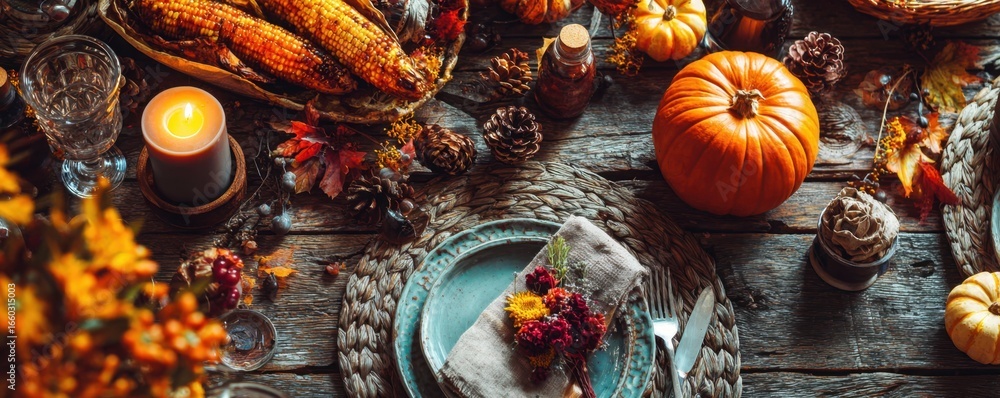 Naklejka premium Thanksgiving dinner background. MZ