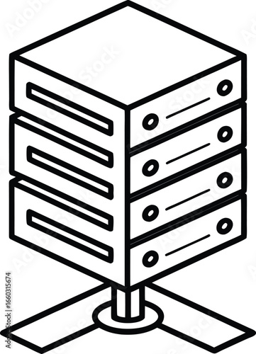 Network server rack line art icon silhouette isolated on white background