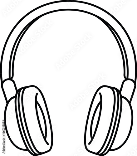 Minimalist headphones line art silhouette isolated on white background