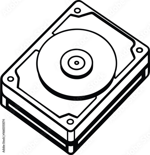 Hard disk drive line art silhouette isolated on white background