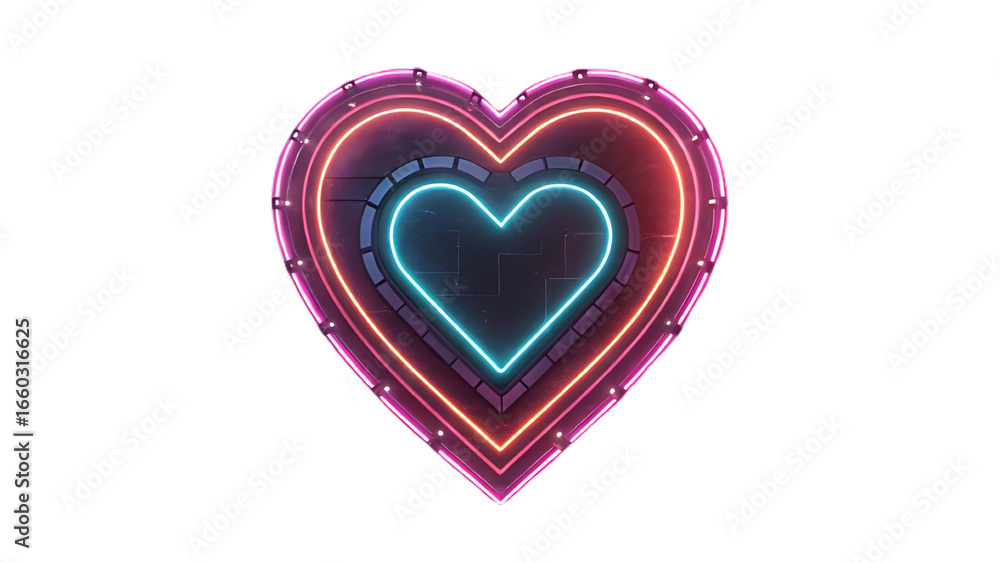 Neon Heart: Futuristic Pink, Orange, and Cyan Glowing Love Symbol Neon Heart: Futuristic Pink, Orange, and Cyan Glowing Love Symbol