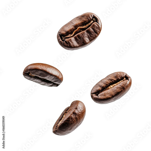 Wallpaper Mural Four realistic coffee beans floating isolated on transparent background Torontodigital.ca