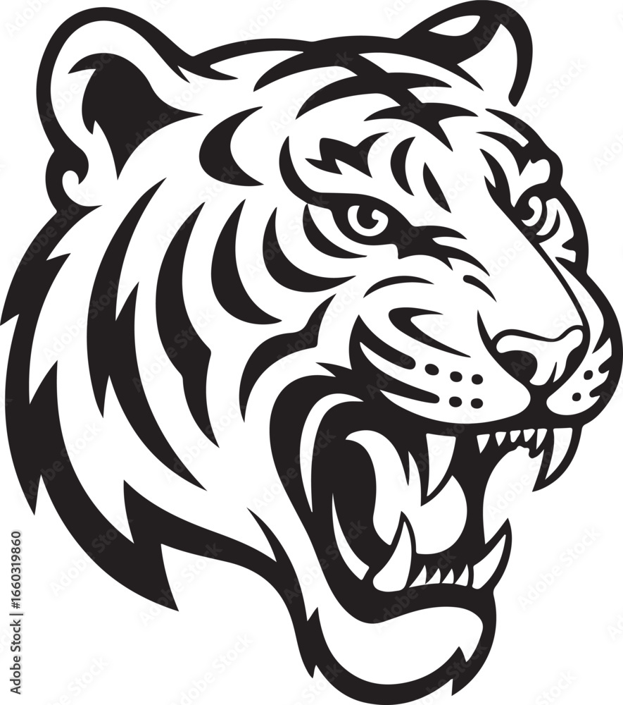 Obraz premium Fierce Tiger Head Vector Illustration with Aggressive Expression and Style