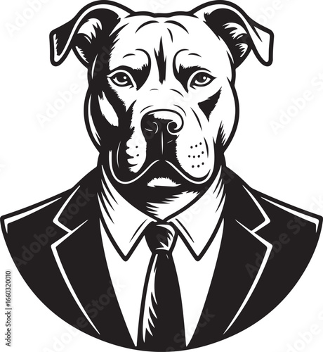 Pitbull Dog in Suit Vector Illustration - Canine Gentleman Artwork