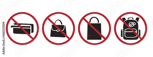 Isolated prohibited label sign : carrying backpacks, bags, pouches. for indoor security. Illustrated with isolated pictogram sign, label ensuring safety and compliance. 