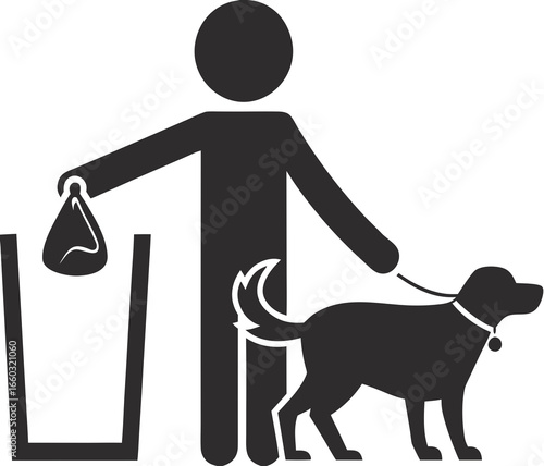 Isolated pictogram sign, clean after your dog, poop scoop instruction for park and public area 
