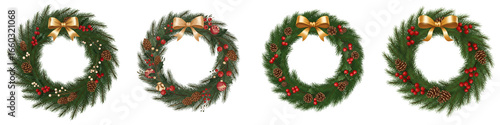 Wallpaper Mural Set of isolated Christmas wreaths with berries and ribbons   Torontodigital.ca