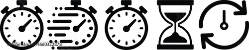 Vector icon collection of timers, stopwatches, and hourglasses for measuring speed and urgency