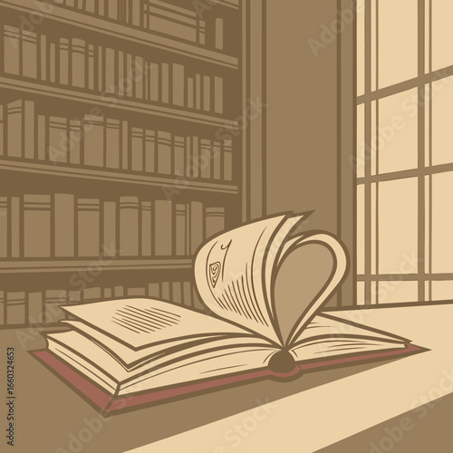 An open book resting on a table with its pages fanned out