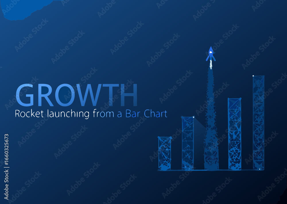 Fototapeta premium Rocket launching from bar chart symbolizing business growth