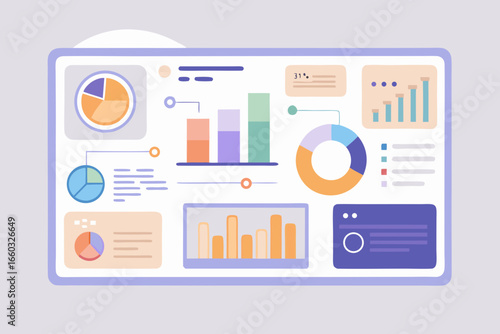 Dynamic business dashboard showcasing key performance indicators with charts and graphs for data analysis and financial reporting in a modern, professional style