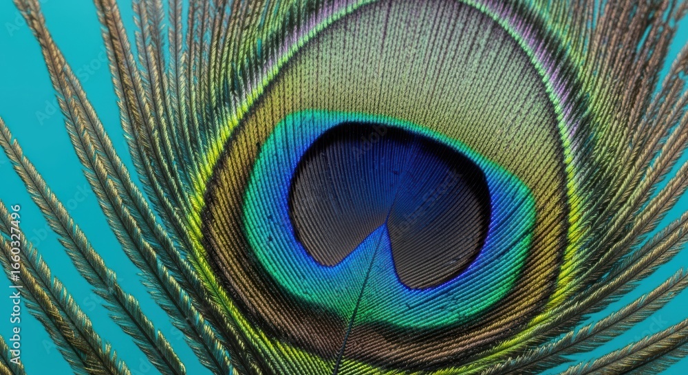 Obraz premium Peacock Feather Close-Up Vivid Colors and Intricate Details