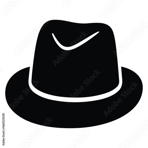 Black fedora hat silhouette isolated on white background