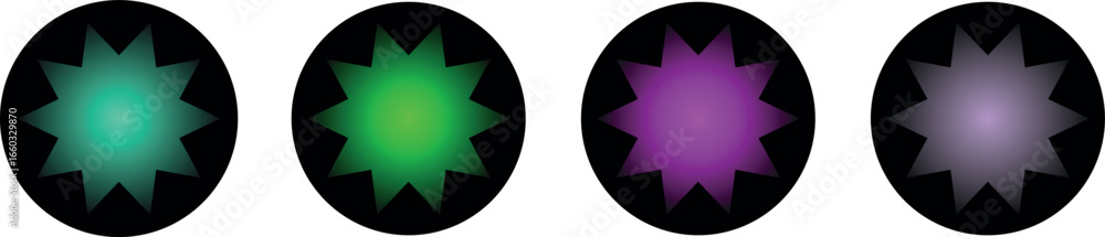 Fototapeta premium Creative Gradient Star Vector Designs Featuring Circle Motifs Inside Star Shapes – Isolated Icon Set for Graphic Designers