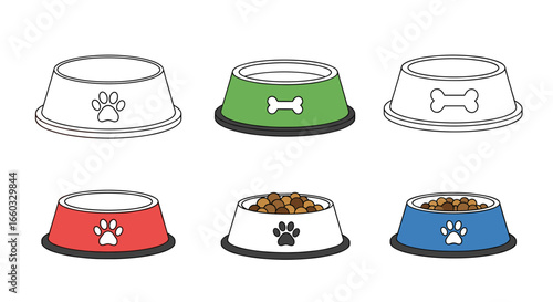 Collection of cute dog bowls featuring paw prints and bone designs for your beloved canine companions