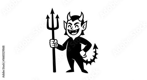 Mischievous devil character holding a pitchfork with a playful smile