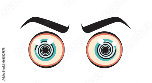 Abstract swirling eyes with expressive brows in a cartoonish style