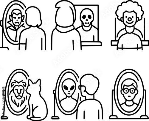 Mirrors Showing Unexpected Characters Vector Icon Set
