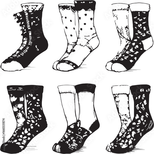 Lace Socks black Line Editable Icons set