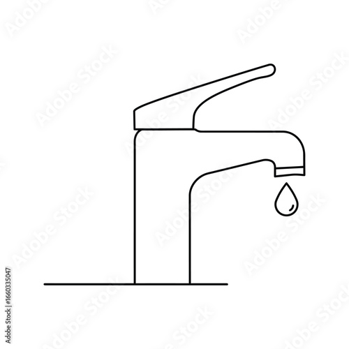 Simple Line Drawing of a Faucet with a Dripping Water Drop  Plumbing Water Conservation Repair