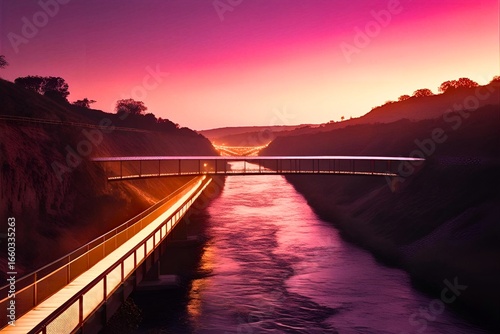 Riverside Bridge and Pavilion – Cinematic Golden Hour Background