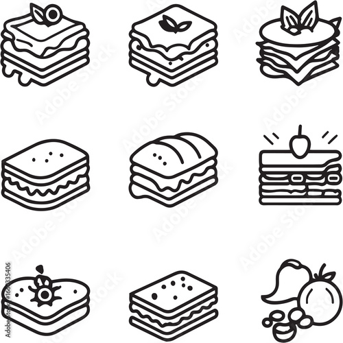 Lasagna Black Line Editable Icons set
