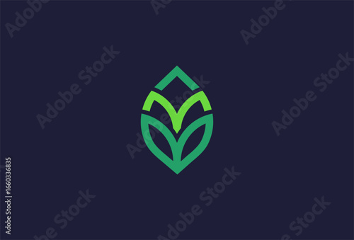 Initial Letter M Leaf logo design, letter M with leaf combination, vector illustration