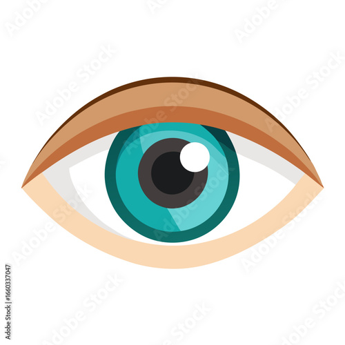 Vibrant turquoise eye with warm brown brow and light skin tone, symbolizing vision, perception, and watchful awareness in a clean, modern aesthetic.