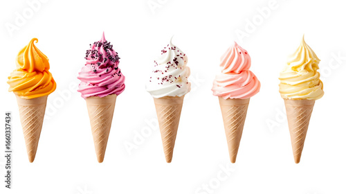 Soft serve ice cream cones Isolated transparent on white background