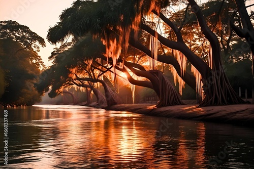 Scenic Riverside Village View During Sunset – 8K Desktop Background