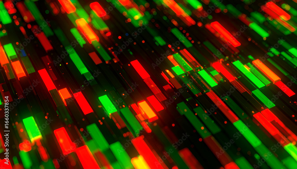 Obraz premium Abstract Glowing Lines Background with Red Green and Orange Pixels