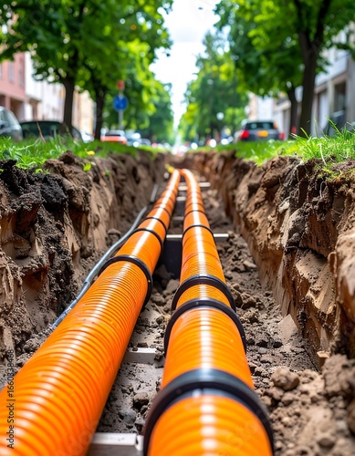 Orange utility pipes in a trench (1)