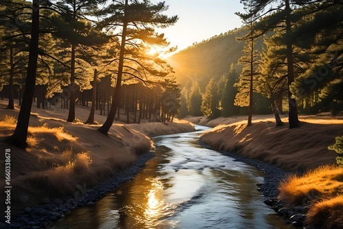 Vibrant Golden Hour Riverside Landscape – Cinematic Wallpaper Design