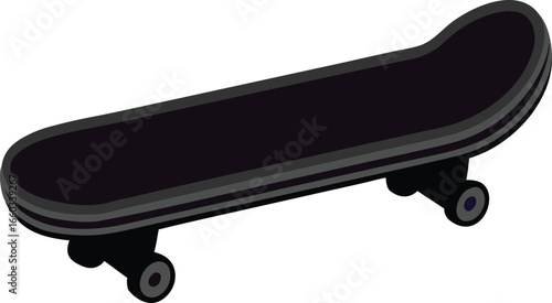 A dark purple skateboard with black wheels and trucks isolated on white background silhouette