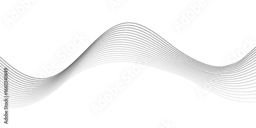 Minimalist illustration featuring dotted waveforms in black fading to gray, gracefully intertwining and creating a fluid, rhythmic structure on a clean white backdrop, symbolizing connectivity, balanc