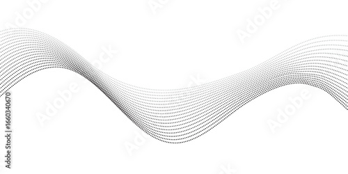 Minimalist illustration featuring dotted waveforms in black fading to gray, gracefully intertwining and creating a fluid, rhythmic structure on a clean white backdrop, symbolizing connectivity, balanc