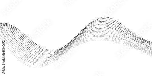 
Dynamic wavy pattern of dotted lines in gradient black tones, flowing horizontally with overlapping curves that give depth and motion, resembling sound waves, data visualization, or digital abstract 
