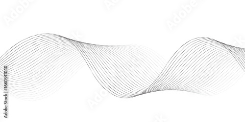 Abstract digital wave design made of dotted black lines forming smooth curves across a white background, creating a sense of flow, rhythm, and modern minimalism, often used in technology, science, or 