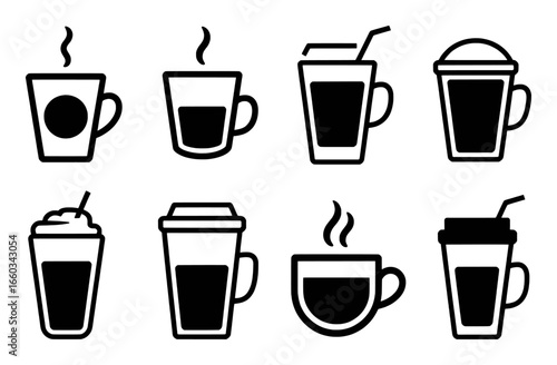 Wallpaper Mural Collection of eight black and white coffee cup icons with various designs Torontodigital.ca