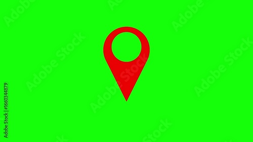 Location pin appearing. Animated pin pointer. Animation of red map location on green screen background 4k animation.