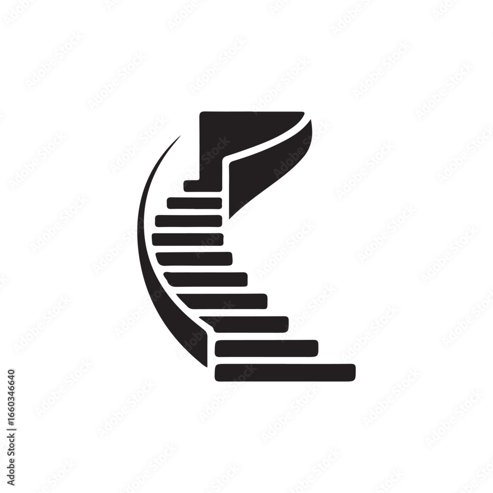Stylish Circular Staircase Design Vector Illustration.A clean, minimalist black and white vector graphic of a circular staircase. Stylish Circular Staircase Design Vector Illustration.A clean, minimalist black and white vector graphic of a circular staircase.